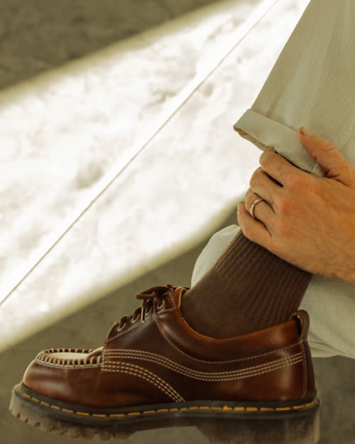 lifestyle image of Lowell Moc Toe Derby