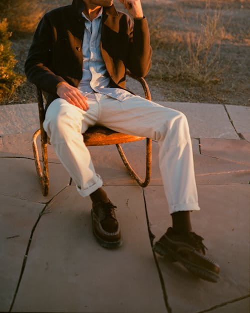 lifestyle image of Lowell Moc Toe Derby