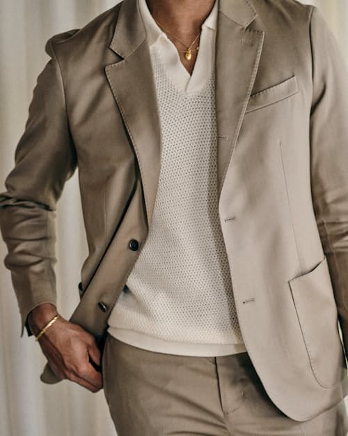 lifestyle image of Crochet Knit Polo Shirt
