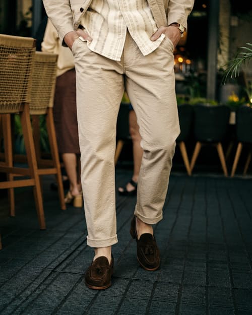 lifestyle image of Seersucker Chino Pant - HB Straight