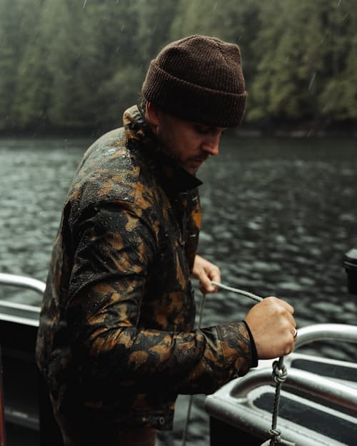 lifestyle image of Flannel-Lined Waxed Trucker Jacket