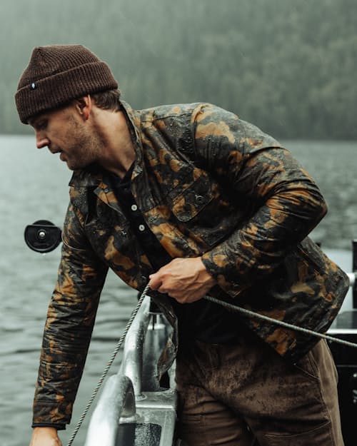 lifestyle image of Flannel-Lined Waxed Trucker Jacket