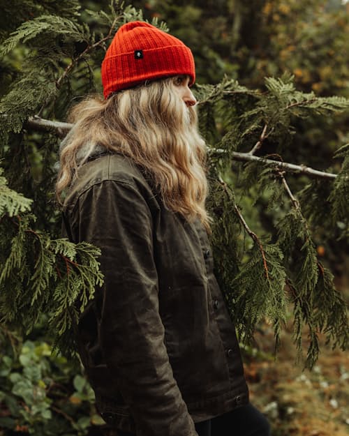 lifestyle image of Women's Flannel-Lined Waxed Trucker Jacket
