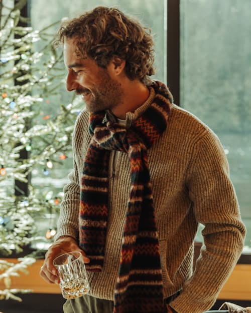 lifestyle image of Textured Wool Full-Zip Combat Sweater