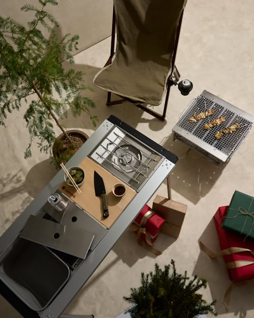 lifestyle image of Iron Grill Table Camp Kitchen Starter Set