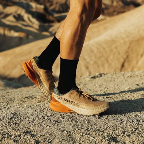 lifestyle image of Huckberry x Merrell Agility Peak 5 Trail Sneaker