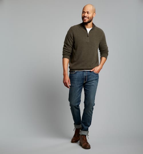 lifestyle image of Classic Cashmere Quarter Zip Sweater