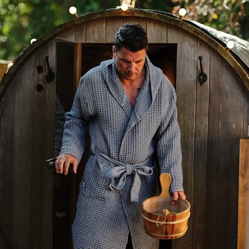 lifestyle image of Hooded Waffle Robe