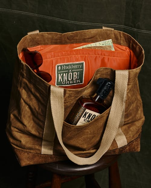 lifestyle image of Knob Creek Edition Waxed Canvas Tote