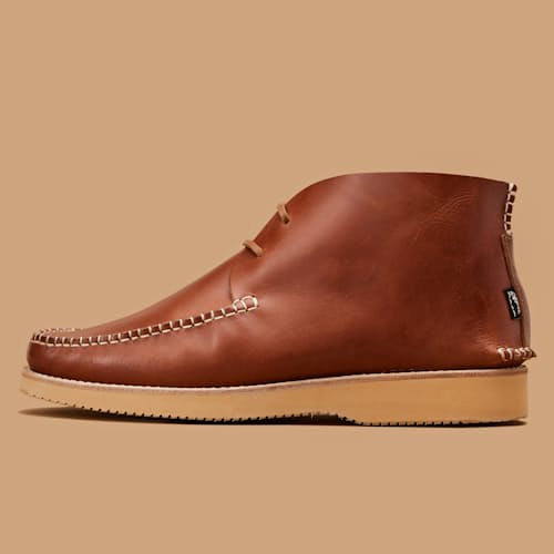 laydown image of Lucas Leather Moccasin Boot