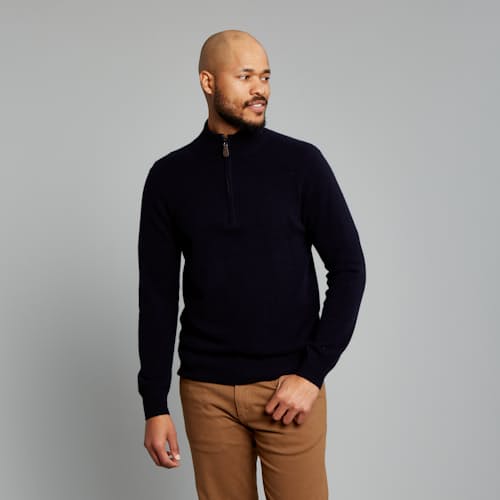 laydown image of Classic Cashmere Quarter Zip Sweater