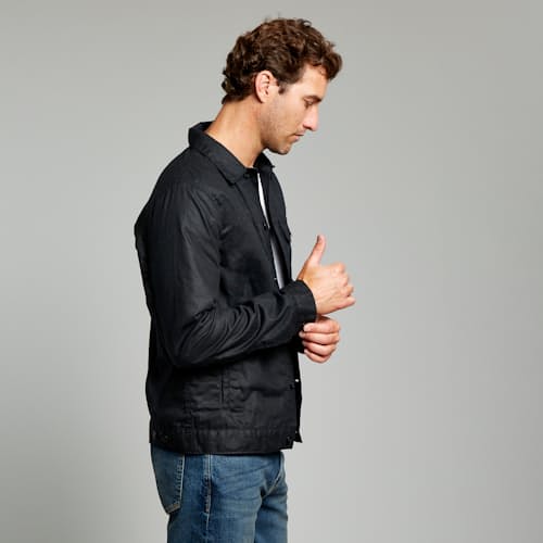 lifestyle image of Flannel-Lined Waxed Trucker Jacket