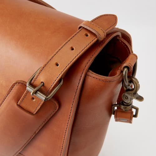 laydown image of Leather Messenger