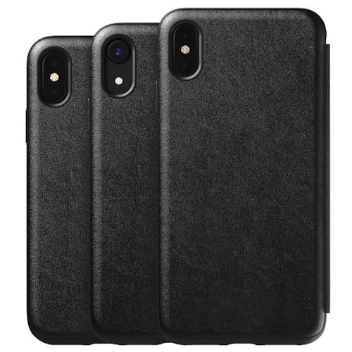 laydown image of Tri-Folio - Black Leather iPhone XS