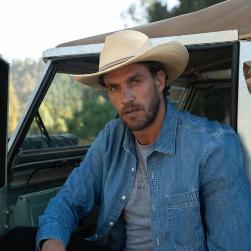 lifestyle image of Sawmill Palm Leaf Western Hat