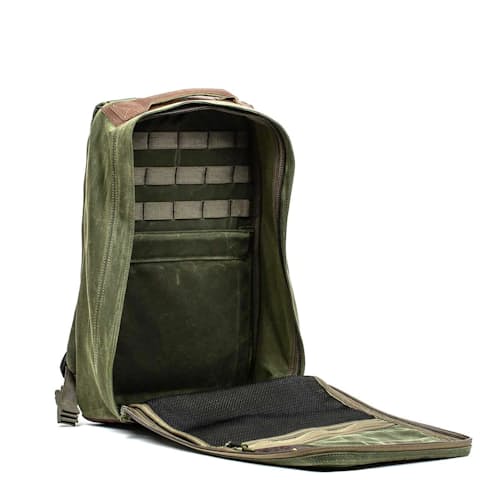 laydown image of GR1 Heritage Waxed Canvas Backpack - 21L