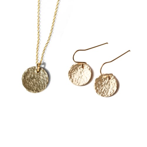 laydown image of Women's Gold Water Earrings + Necklace