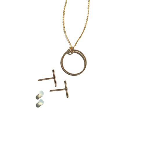 laydown image of Women's Line Stud & Infinite Gold Necklace