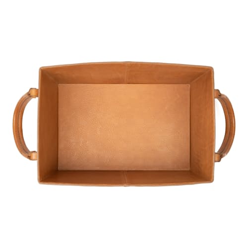 laydown image of Leather Room Basket