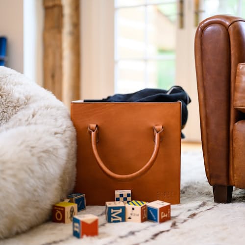 laydown image of Leather Room Basket