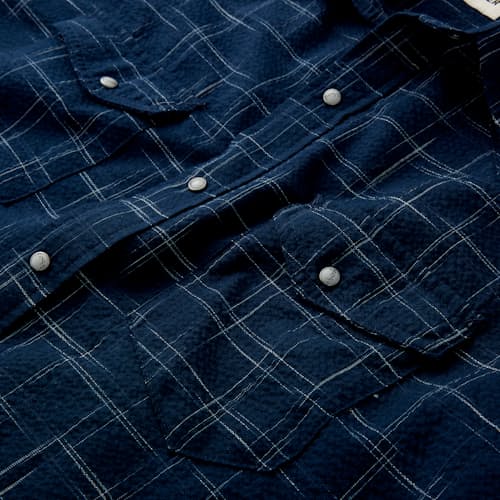 laydown image of S/S Western Kasuri Sashiko shirt