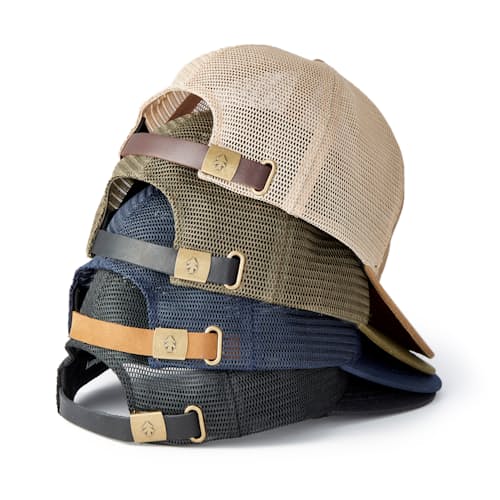 laydown image of Waxed Canvas Tree Trucker Hat - Medium Profile
