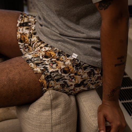 lifestyle image of Organic Cotton Watercolor Dogs Boxer Short