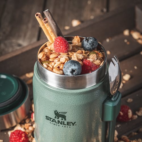 laydown image of Classic Legendary Food Jar + Spork
