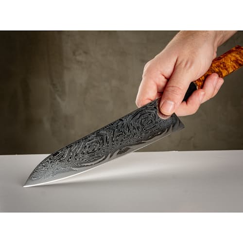 laydown image of Gyuto Swirl Damascus