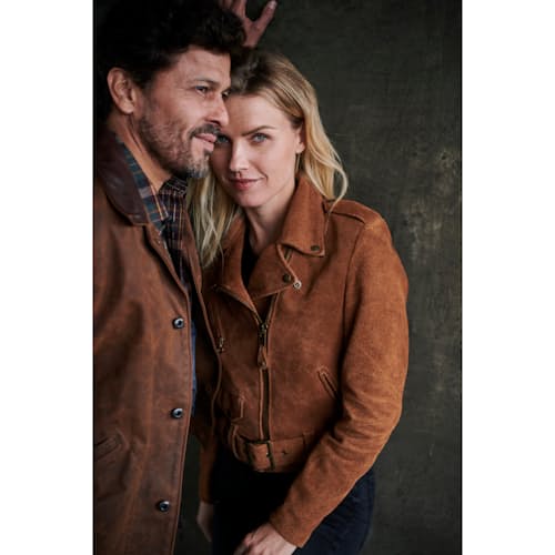 lifestyle image of Women's Rough Out Cow Suede Cropped Perfecto Jacket