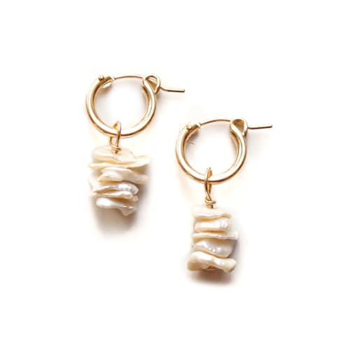 laydown image of Women's Heishi Pearl Hoops