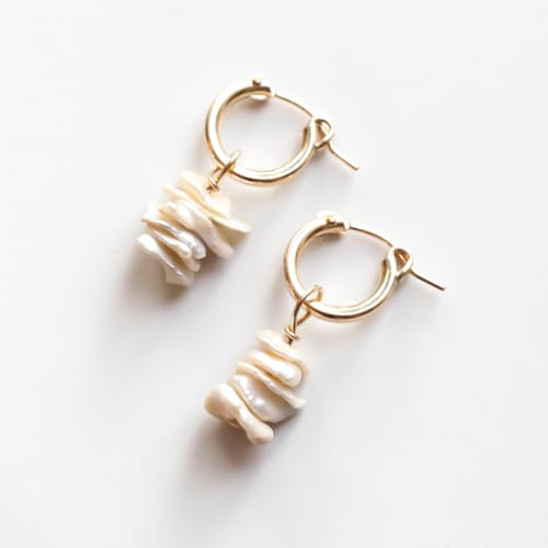 laydown image of Women's Heishi Pearl Hoops