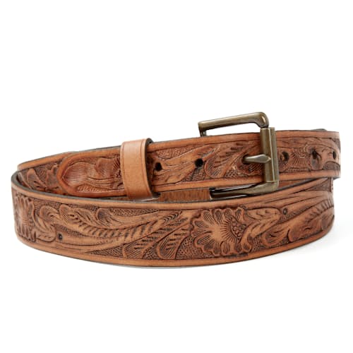 laydown image of Western Tooled Leather Belt