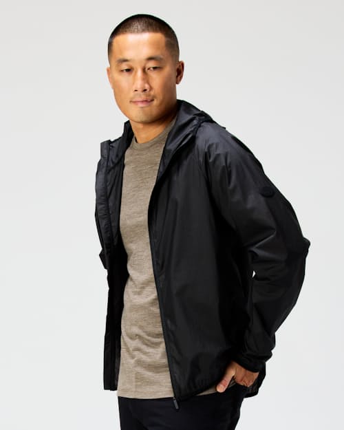 on model image of Ultralight Packable DWR Wind Jacket