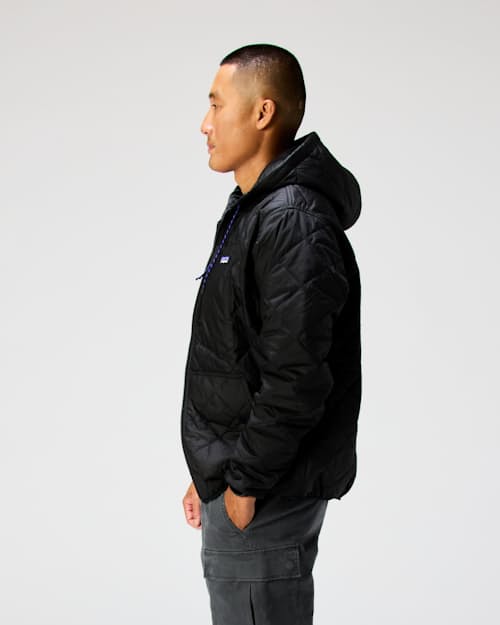 on model image of Diamond Quilted Bomber Hoody