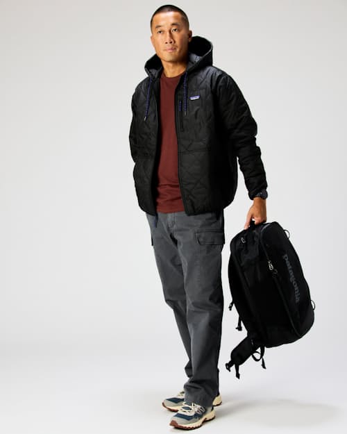 on model image of Diamond Quilted Bomber Hoody