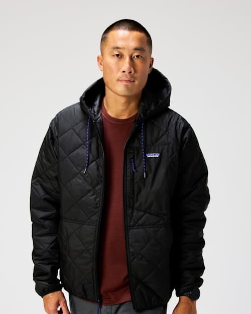 on model image of Diamond Quilted Bomber Hoody