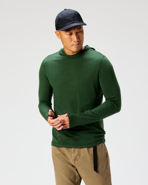 on model image of 72-Hour Merino UPF Hoodie
