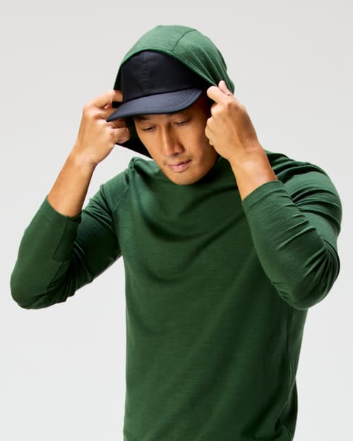 on model image of 72-Hour Merino UPF Hoodie
