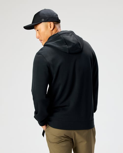 on model image of 72-Hour Merino Tech Full Zip Hoodie