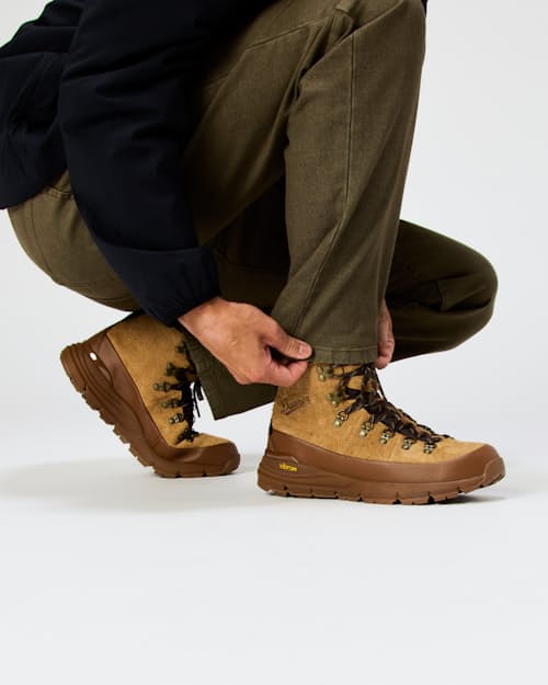 on model image of Huckberry x Danner Mountain 600 GTX Hiking Boot