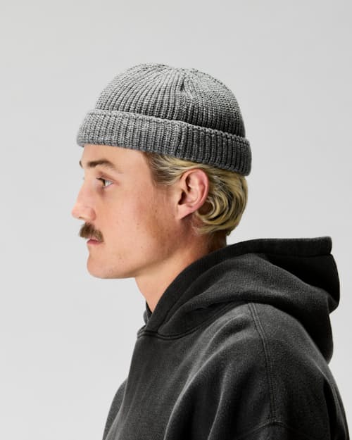 on model image of Short Roll Beanie