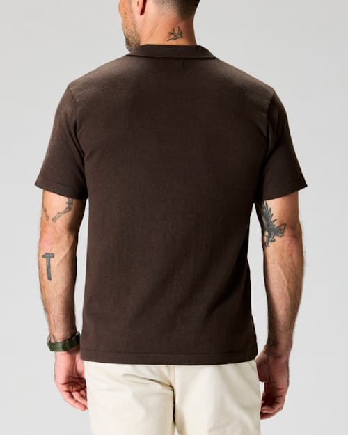 on model image of Fine Ribbed Cotton Cashmere Polo Shirt
