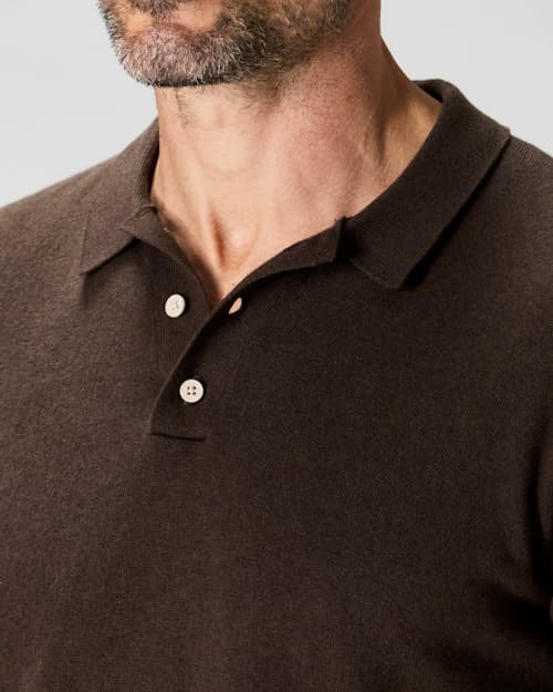 on model image of Fine Ribbed Cotton Cashmere Polo Shirt