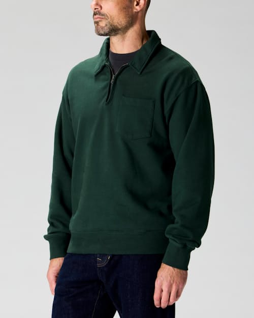 on model image of Midweight Terry Quarter Zip Sweatshirt