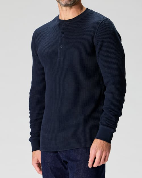 on model image of Waffle Utility Knit Henley