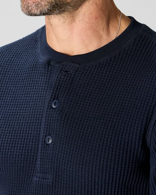 on model image of Waffle Utility Knit Henley