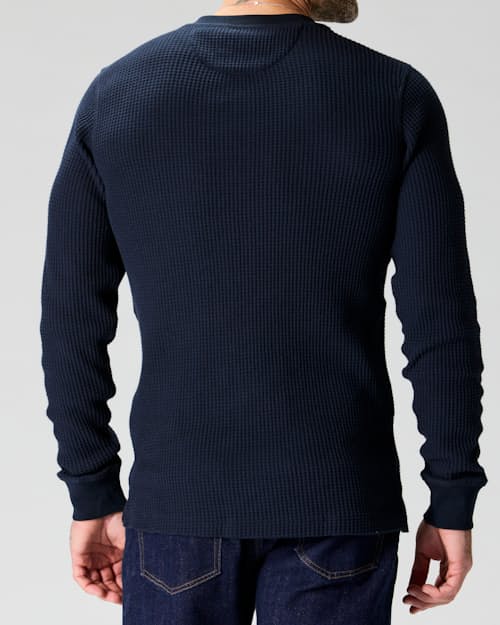 on model image of Waffle Utility Knit Henley