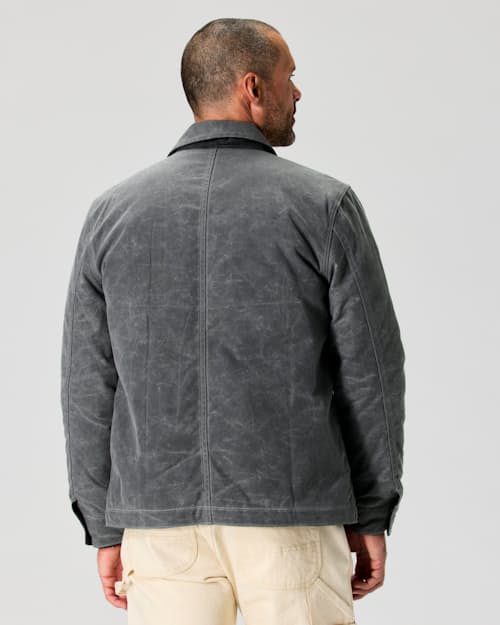 on model image of Flannel-Lined Quilted Waxed Rancher