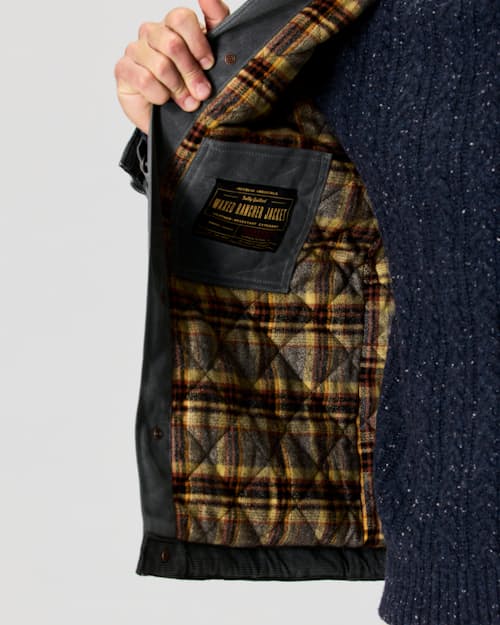 on model image of Flannel-Lined Quilted Waxed Rancher